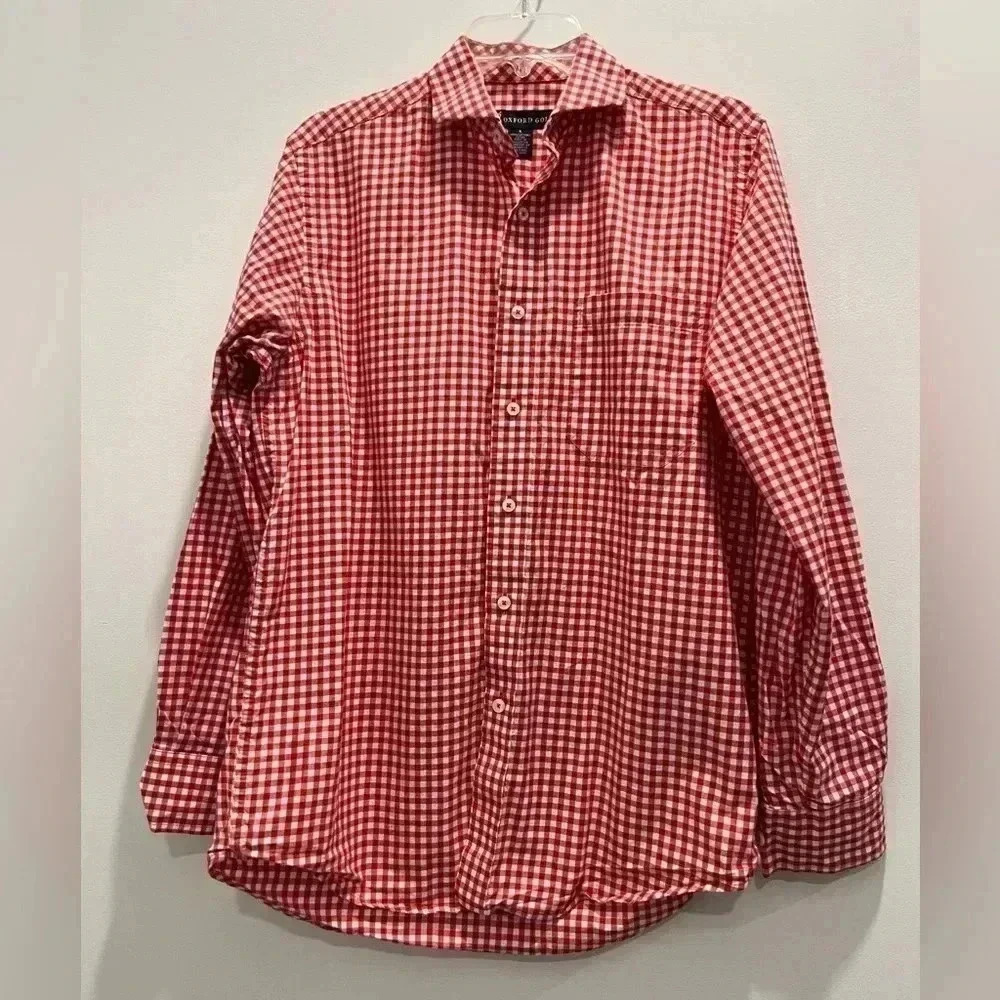 OXFORD GOLF Men's Red Gingham Check 100% Cotton Long Sleeve Shirt​​